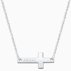 Small Sideways Cross Bar, Engraved Children&#039;s Necklace for Girls (FREE Personalization) - Sterling Silver