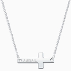 Small Sideways Cross Bar, Communion Children&#039;s Necklace for Girls (FREE Personalization) - Sterling Silver