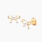Bows &amp; Pearls, Baby/Children&#039;s Earrings, Screw Back - 14K Gold