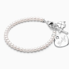 3mm Cultured Pearls, Christening/Baptism Baby/Children&#039;s Beaded Bracelet for Girls (INCLUDES Engraved Charm) - Sterling Silver