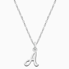 Cursive Initial, Personalized Children&#039;s Necklace for Girls (Optional Birthstone Charm) - Sterling Silver