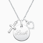 Small Round, Christening Children&#039;s Necklace for Girls (50+ Optional Charms &amp; FREE Engraving) - Sterling Silver