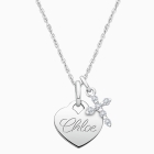 Baby Heart, Communion Children&#039;s Necklace for Girls (50+ Optional Charms &amp; FREE Engraving) - Sterling Silver