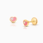 Sweet Heart with Genuine Diamond, Baby/Children&#039;s Earrings, Screw Back - 14K Gold