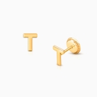 ‘T’ Initial Studs Personalized Baby/Children’s Earrings, Screw Back - 14K Gold