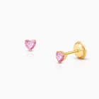 Teeny Tiny Heart Studs, 3mm Pink CZ Christening/Baptism Baby/Children&#039;s Earrings, Screw Back - 14K Gold