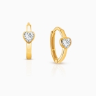 True Love, Clear CZ Heart Baby/Children&#039;s Huggie Hoop Earrings - 14K Gold