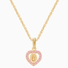Virgin Mary, Pink CZ Heart Children&#039;s Necklace for Girls - 14K Gold