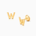 ‘W’ Initial Studs Personalized Baby/Children’s Earrings, Screw Back - 14K Gold