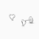 Wistful Heart Baby/Children&#039;s Earrings, Screw Back - 14K White Gold