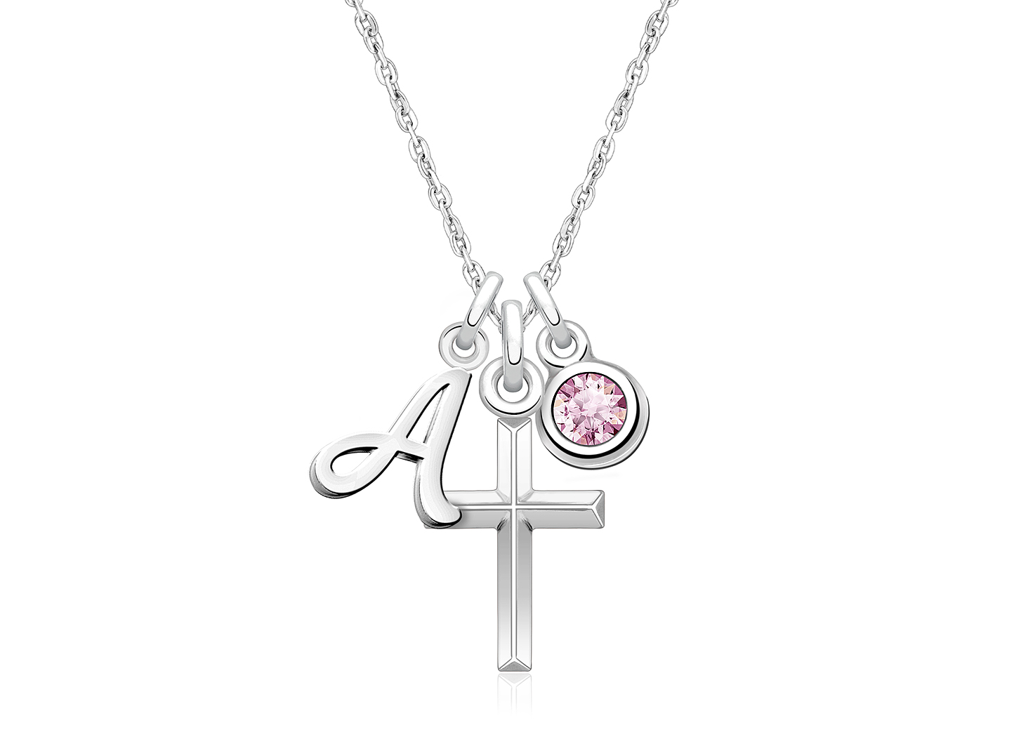 Cross Necklace with Birthstone Charm Sterling Silver Cross Necklace with Birthstone Charm Sterling Silver