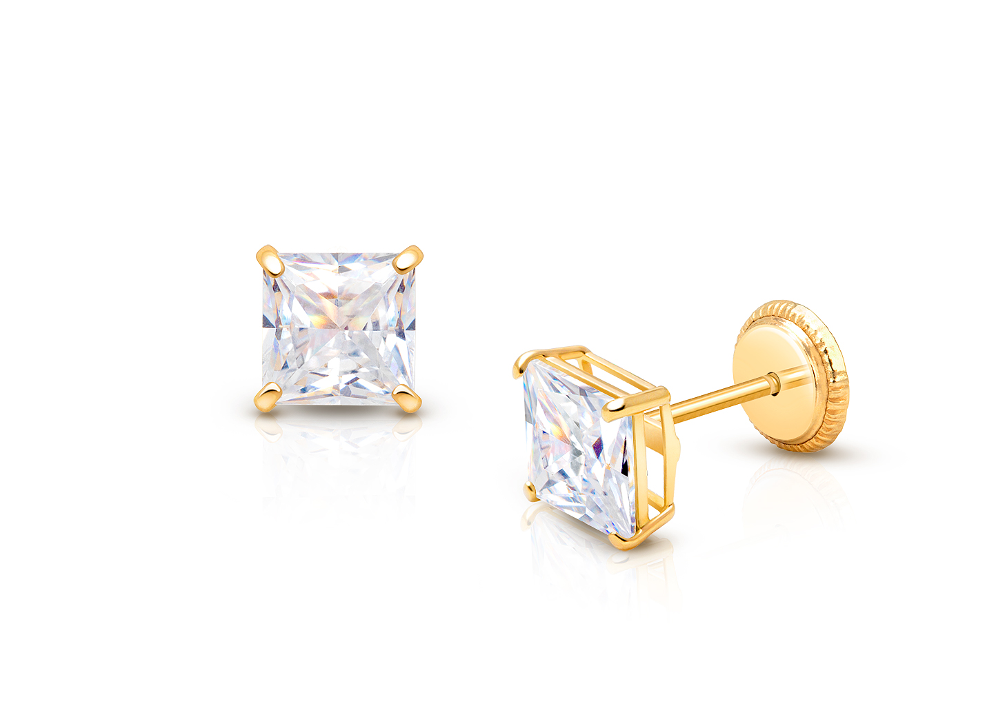 Square diamond screw back earrings sales