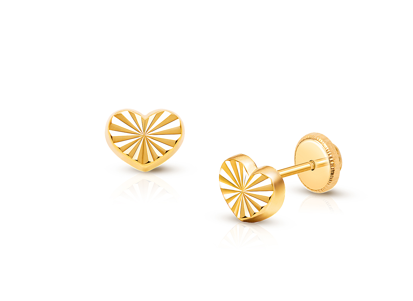 Diamond Cut Heart Mother s Earrings Screw Back 14K Gold