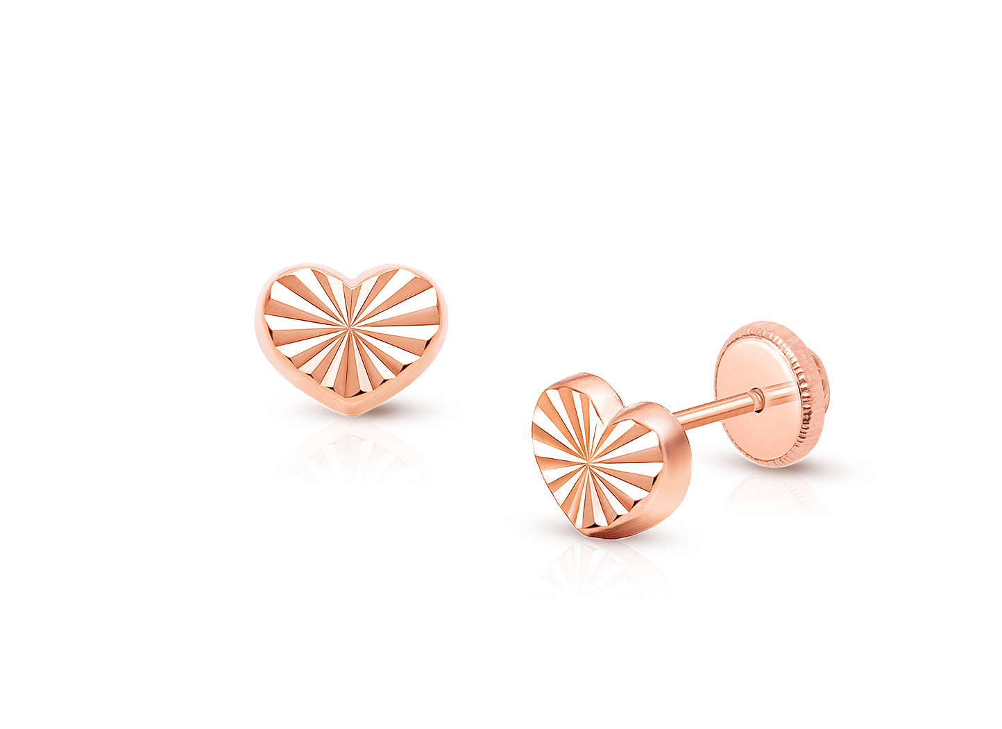 Diamond Cut Heart Teen s Earrings Screw Back 14K Rose Gold