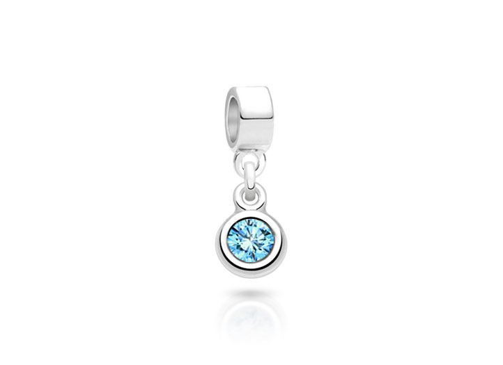 March Birthstone Aquamarine Sterling Silver and Swarovski Colored Crystal Children s Adore Dangle Charm Tiny Blessings