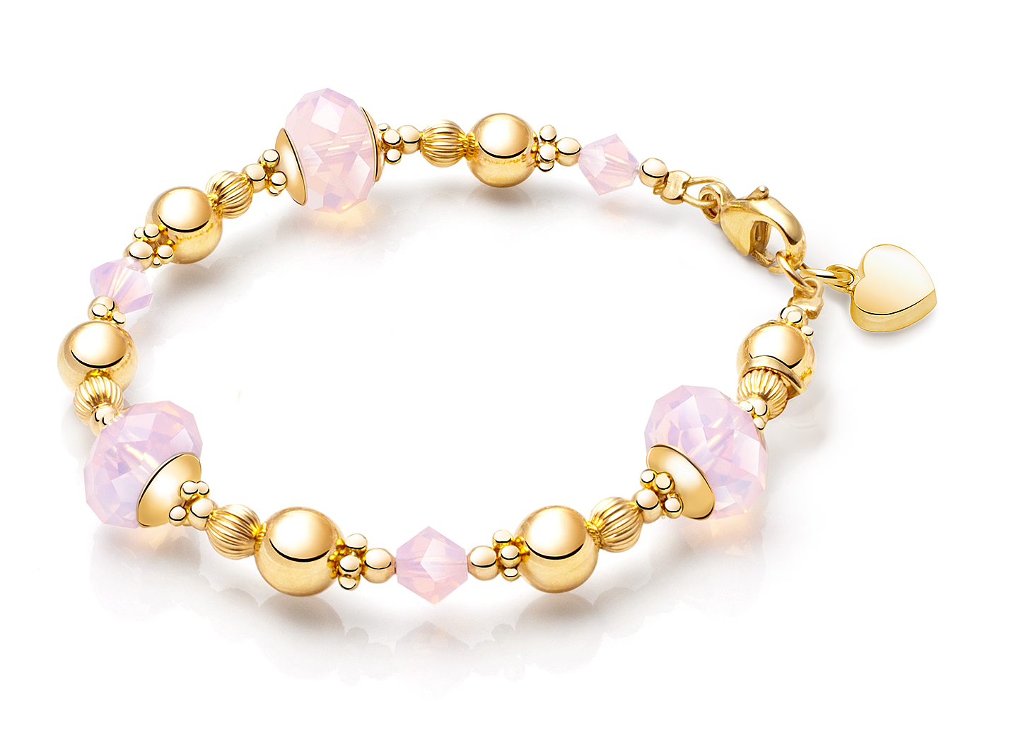 Gia Sweet Rose Pink Opal Baby Children s Beaded Bracelet for Girls 14K Gold