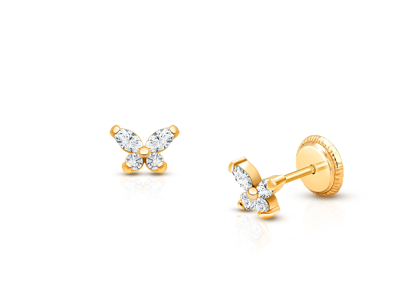 Baby Butterfly Clear CZ First Holy Communion Children s Earrings Screw Back 14K Gold