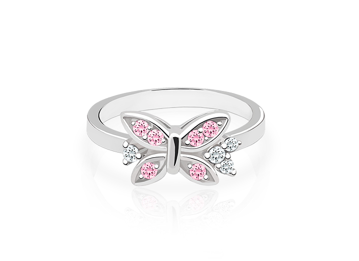 (OLD) Butterfly Blossom, Pink and Clear CZ Ring - Sterling Silver