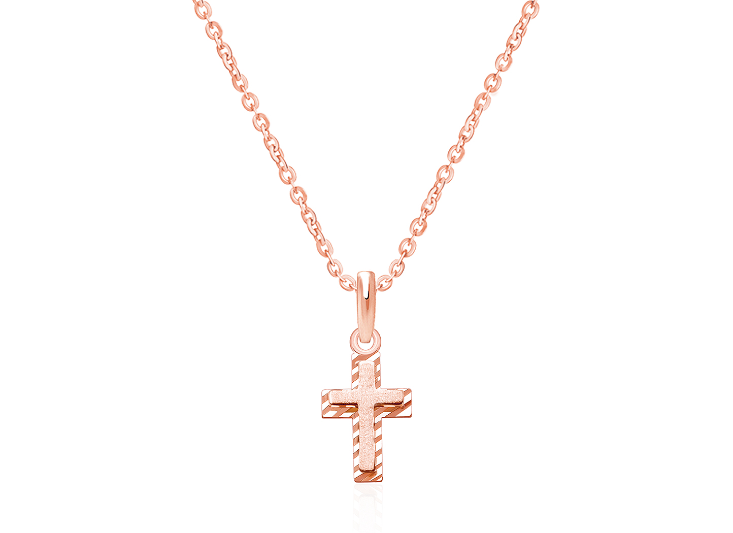 Beautifully Beveled Cross Children s Necklace for Girls 14K Rose Gold
