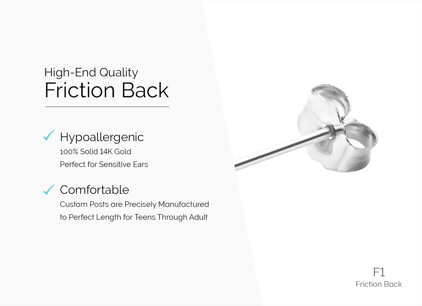 Earring Back F1 Friction Back 14K White Gold