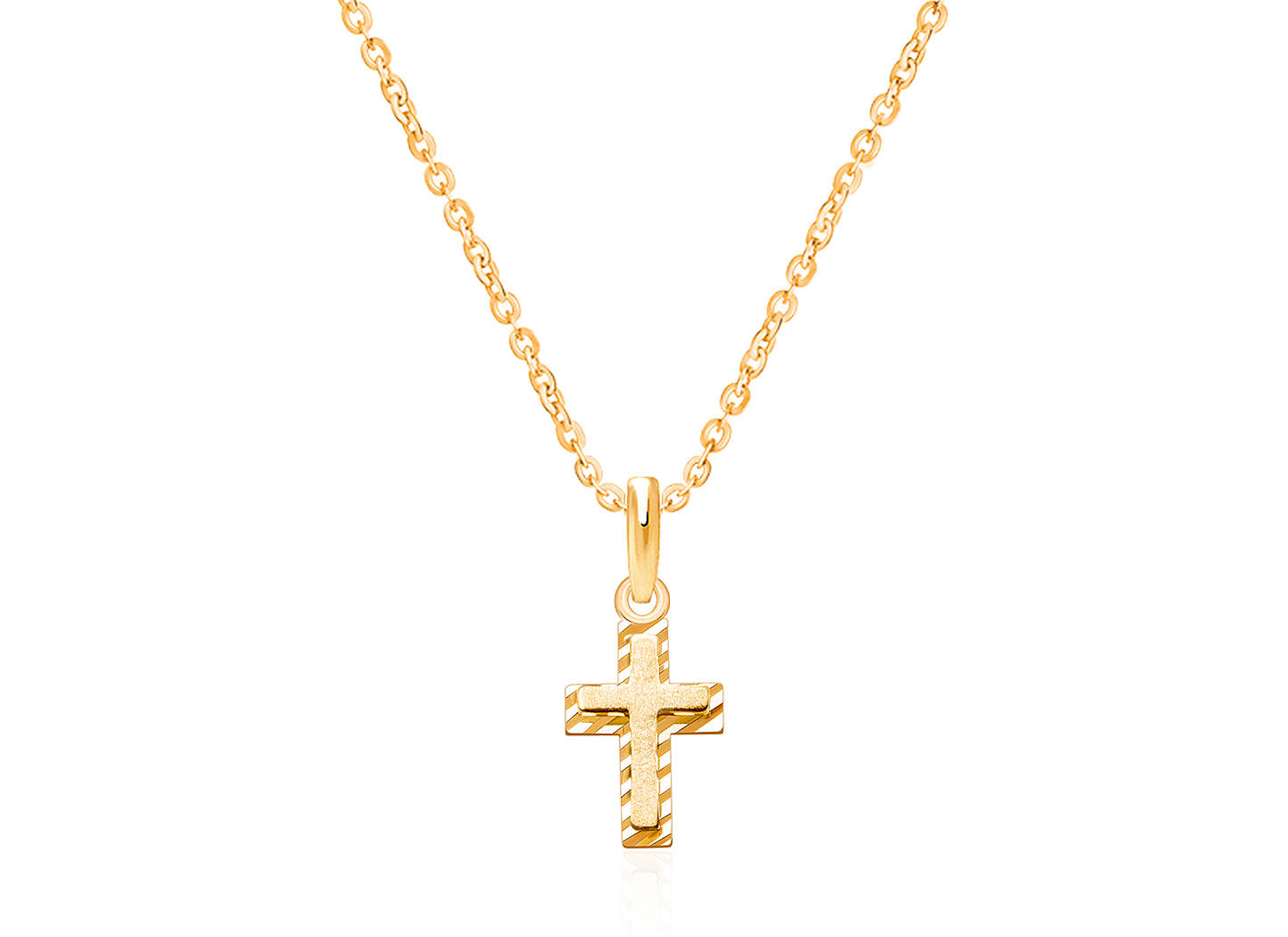 Beautifully Beveled Cross Children s Necklace for Girls 14K Gold