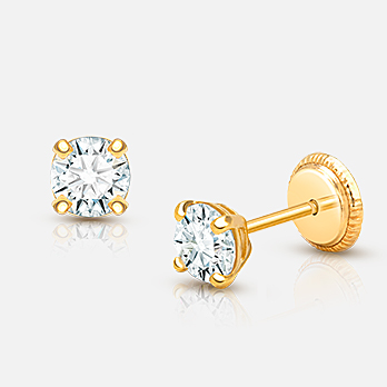 Open Heart Crystal Cross Baby Earrings in 14k Yellow Gold with Safety Backs